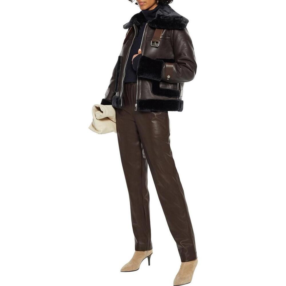 NEW, WALTER BAKER Lianna Faux Fur-Trimmed Leather Jacket - Chocolate L #C3808 - Picture 2 of 9